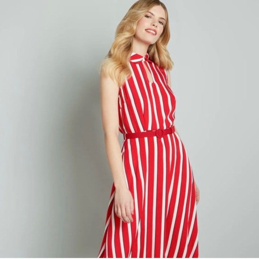 Modcloth Vibrant Red and White Midi Dress *NWT*